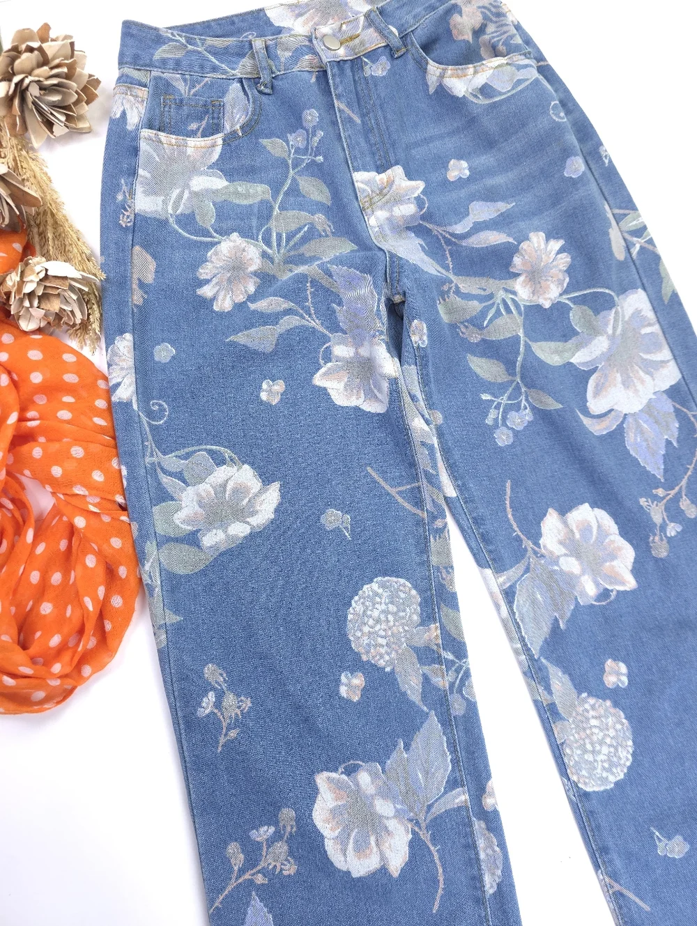 Floral Print Blue Women's Jeans Sz S - Picture 4 of 12